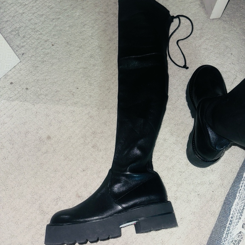 NEW! $995 Stuart Weitzman Ultralift thigh-high OTK platform black boots